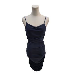 Blue Drape Front Bodycon Dress